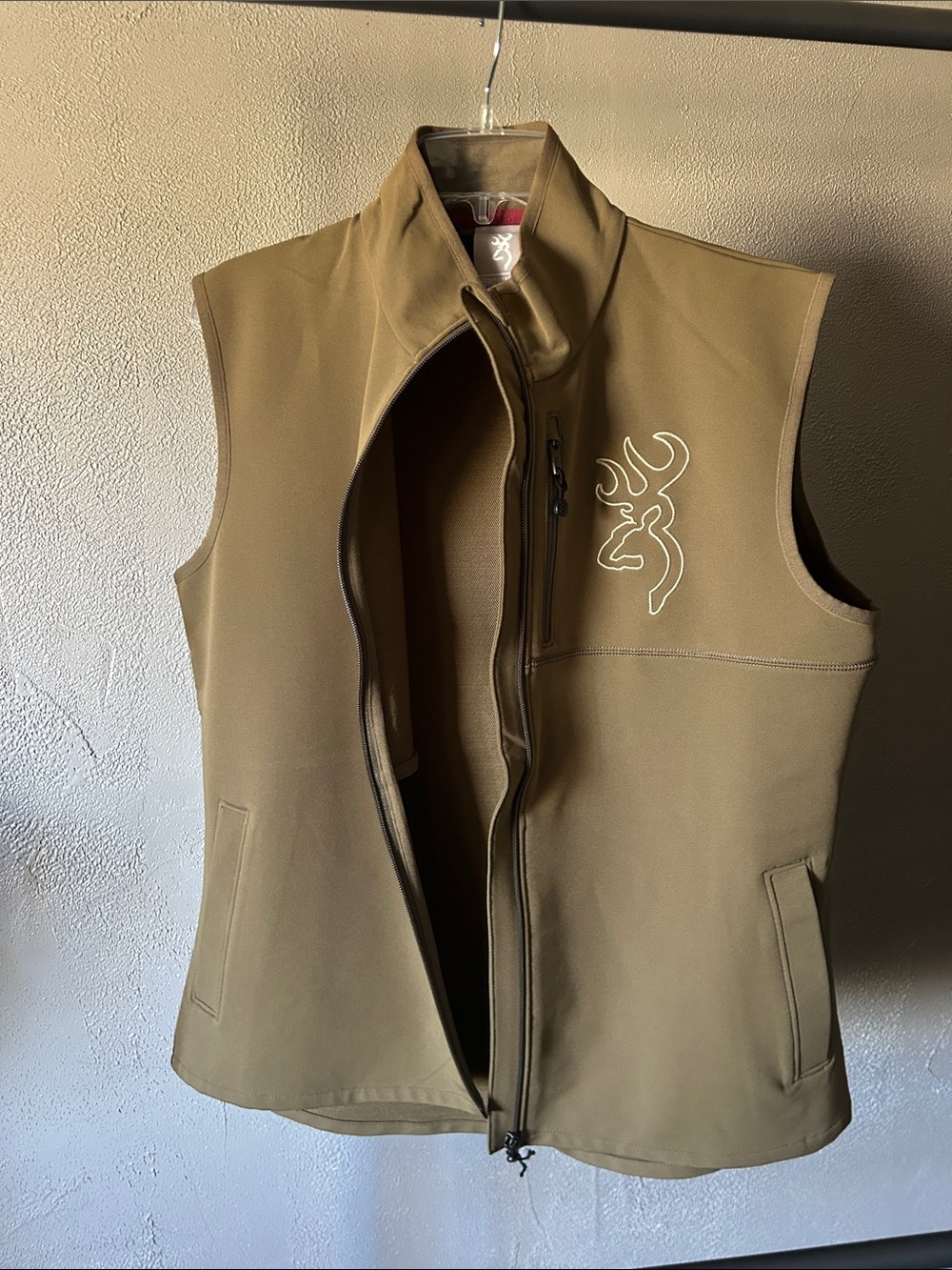 Browning Women's Tan Softshell Vest with White Embroidered Logo